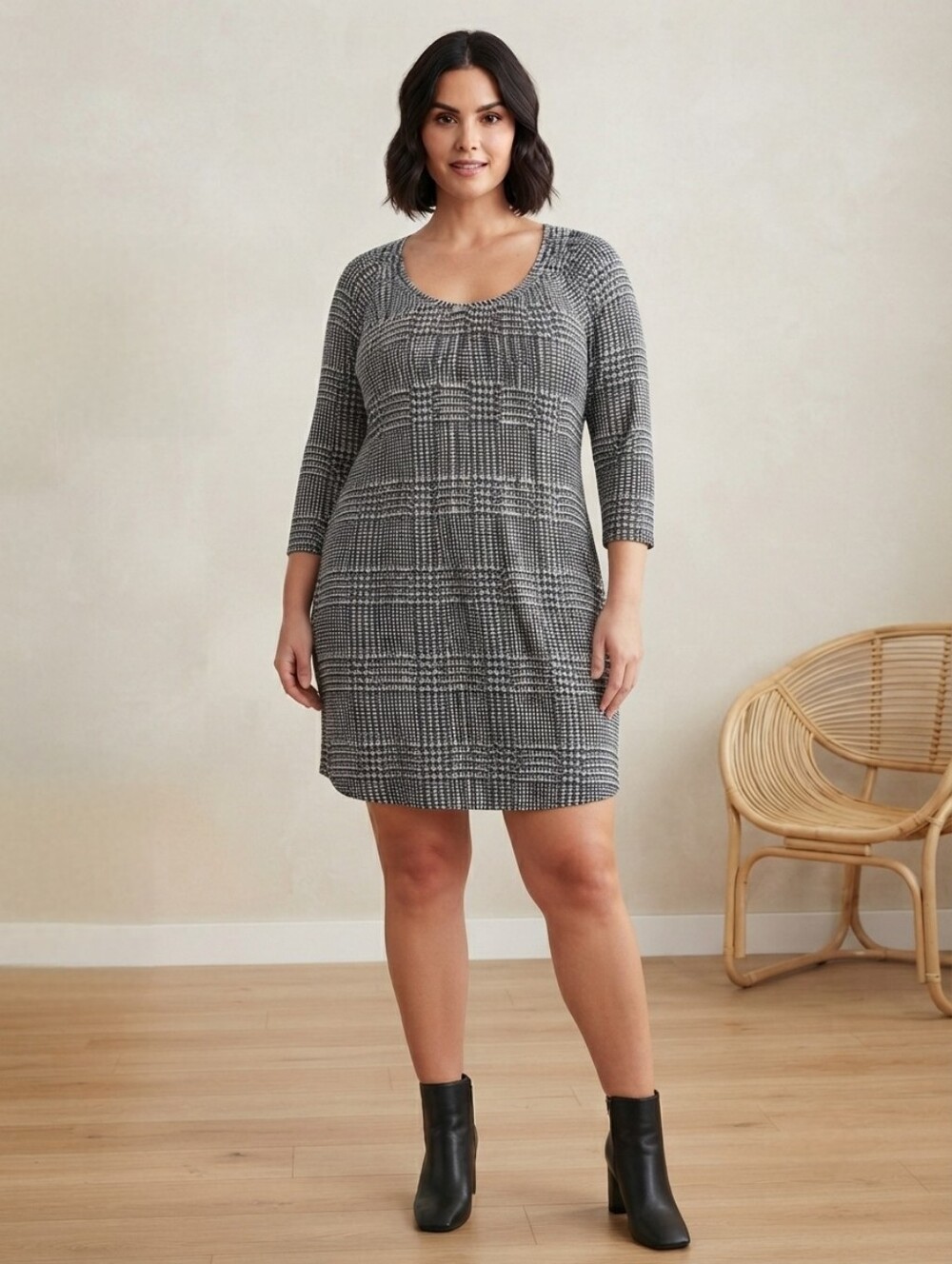 Penningtons Black & White Plaid Mini Dress - Comfortable Stretch- Size 3X